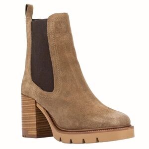 Vintage Foundry Co Penelope Suede Chelsea Boots Brown Block Heel Sz 7.5